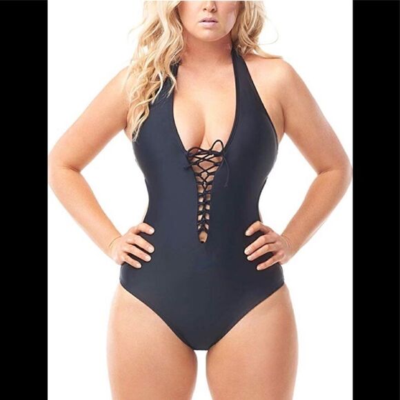 Ashley Graham sexy open back lace up swimsuit. NWT - Picture 2 of 8